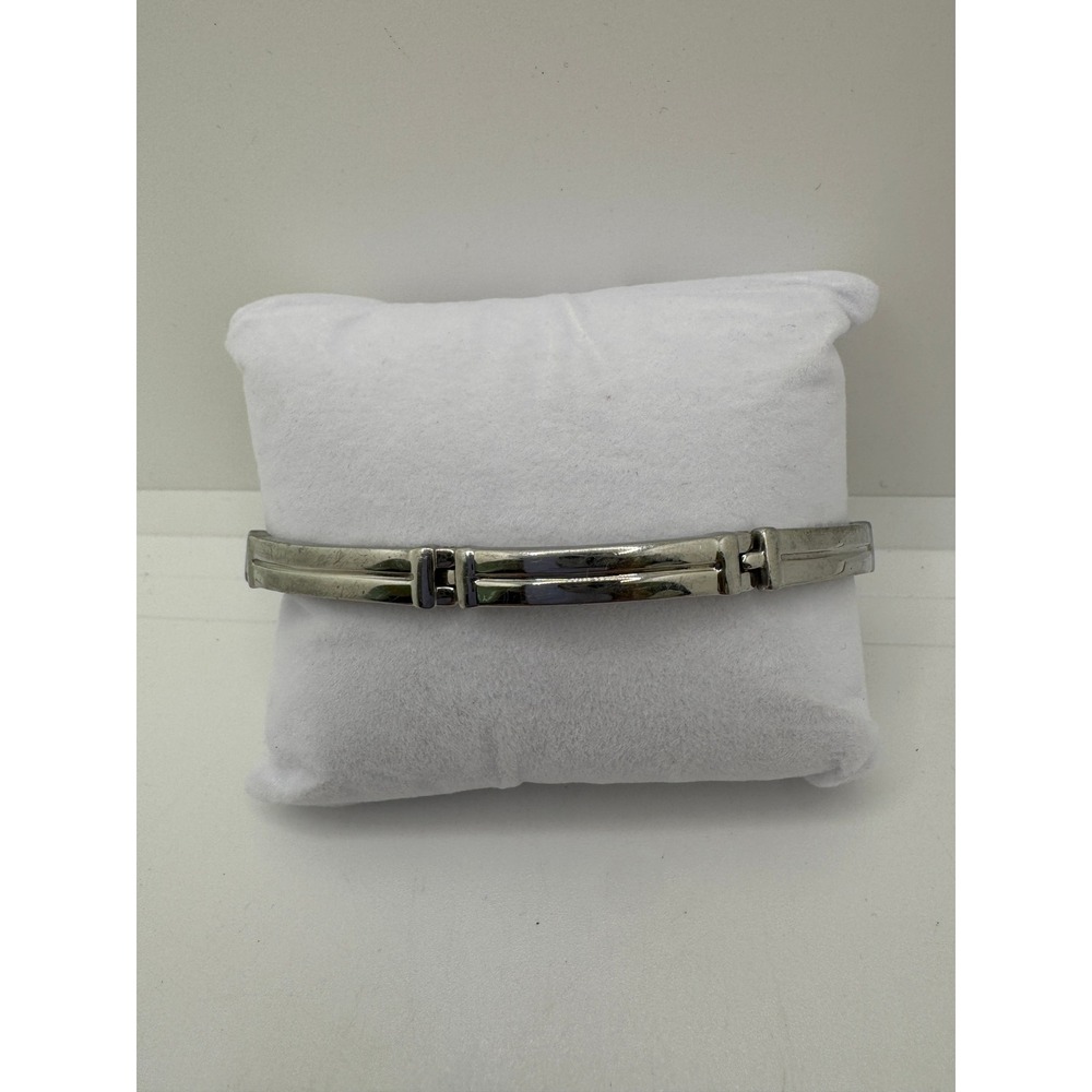Stainless Steel Sleek Polished Link Bar Bracelet Silver Tone 8 Inch